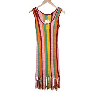 Farm Rio x Anthropologie Sleeveless Multicolor Stripe Crocet Midi Dress XS